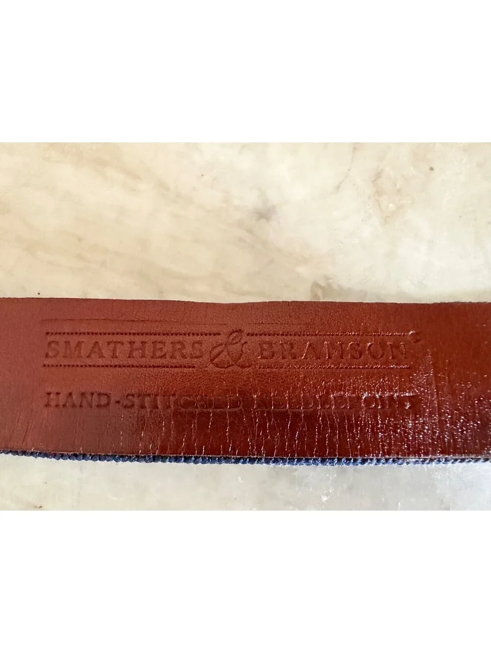 Smathers & Branson Needlepoint Belt Size 36 Baseball Bats Balls Blue Leather Vtg